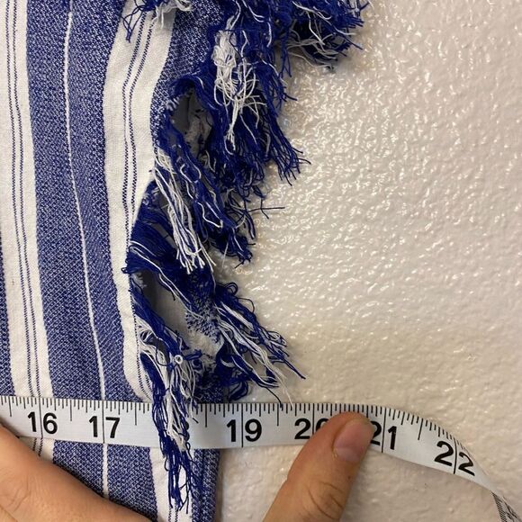 Tularose Revolve blue stripe frayed shirt blouse short sleeve crop coastal top S - Picture 4 of 8